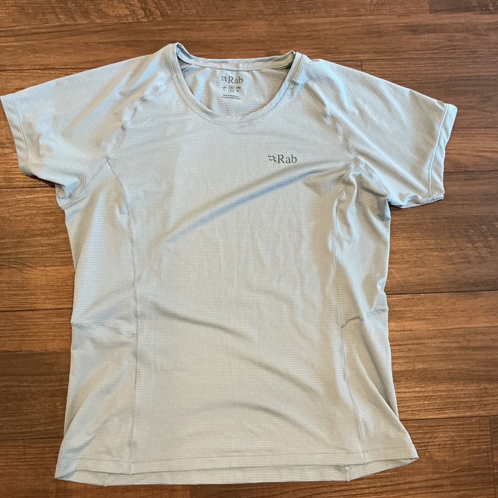 Rab Sonic Tee Wmns Light Blue Technical Hiking Running Shirt Large